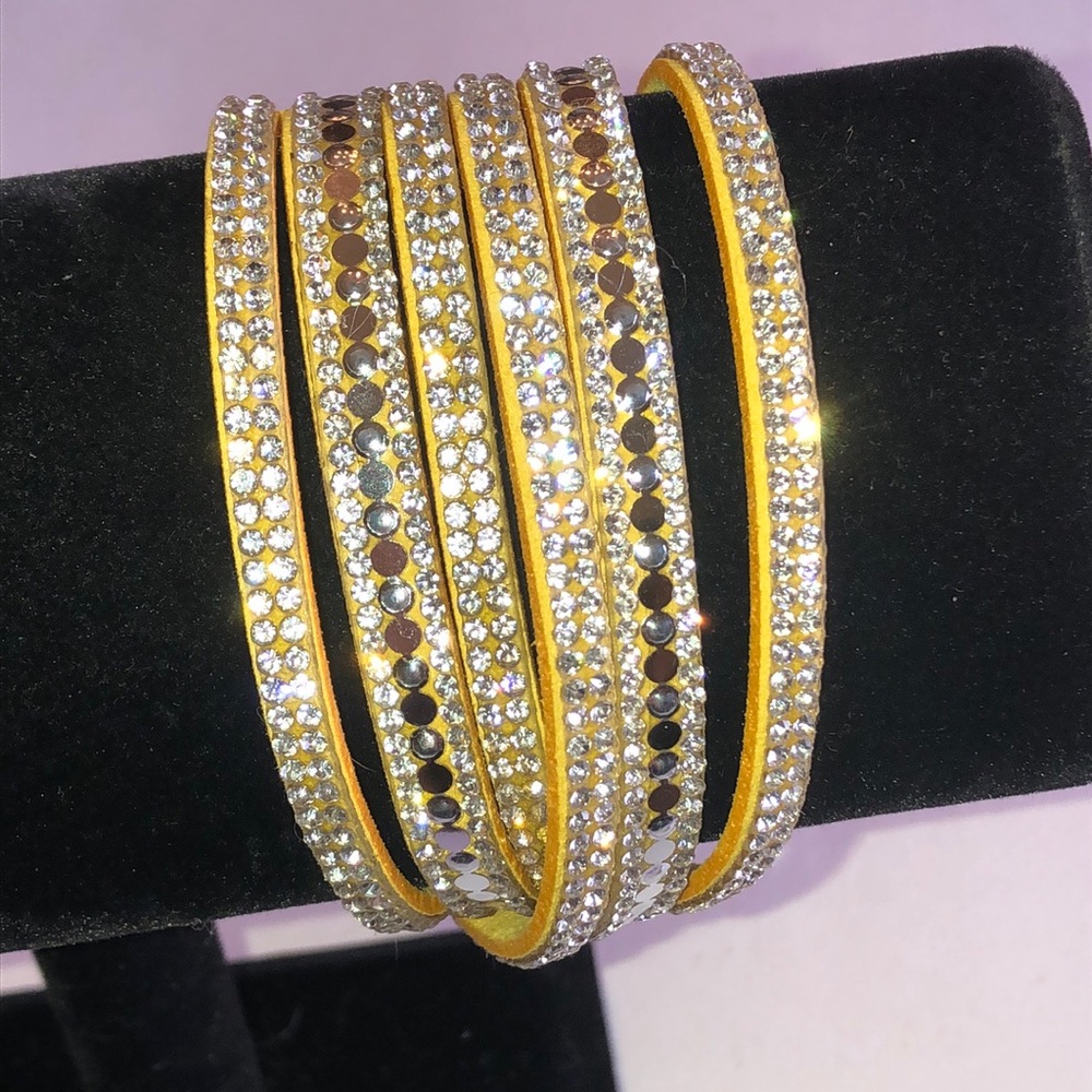 Crystal-Embellished Yellow Boho Wrap Bracelet